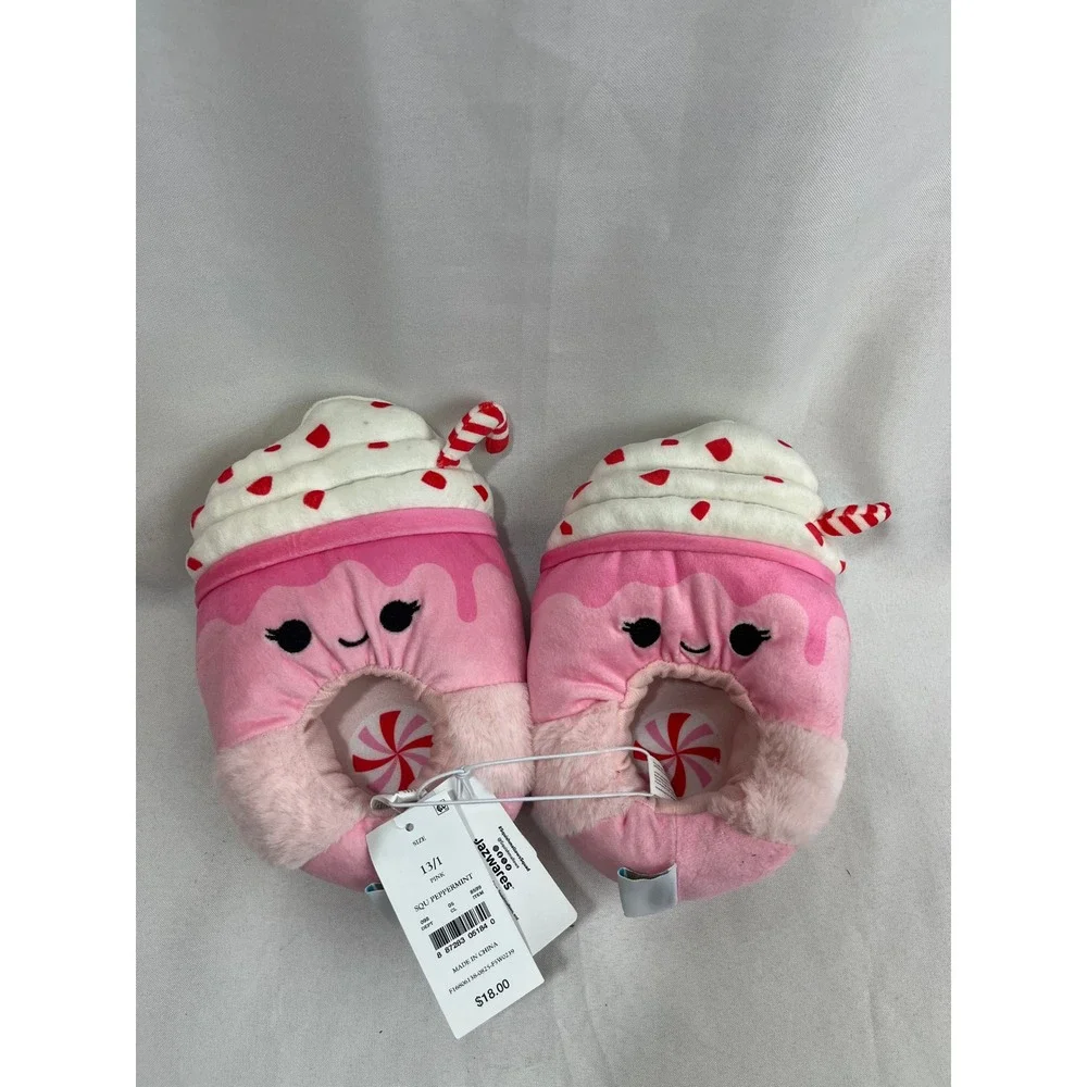 Squishmallows Peppermint Pink Milkshake Plush Slippers Kids Size 13/1 NWT